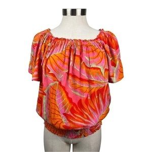 Cynthia Rowley Orange‎ Tropical Print Off The Shoulder Top Small